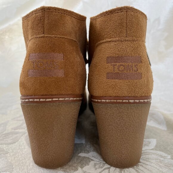 TOMS Shearling Lined Desert Suede Leather Wedge Booties Lace Up Boots 6.5 / 6 - Picture 9 of 16